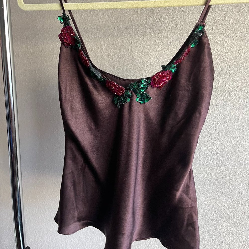 CHOCOLATE VITAGE Y2K FLORAL SEQUIN SILK SLIP